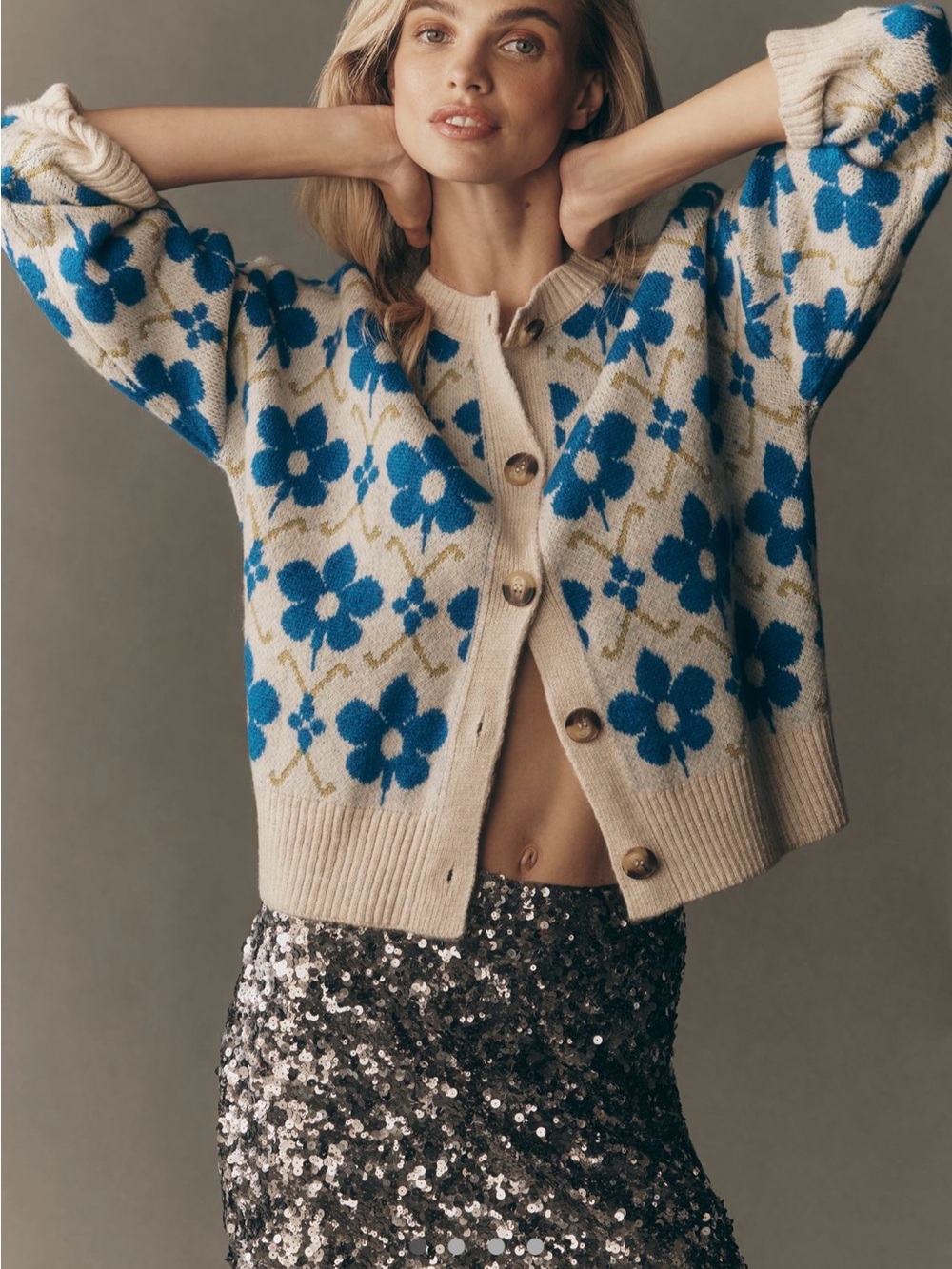 Maeve Floral Intarsia Graphic Cardigan Sweater